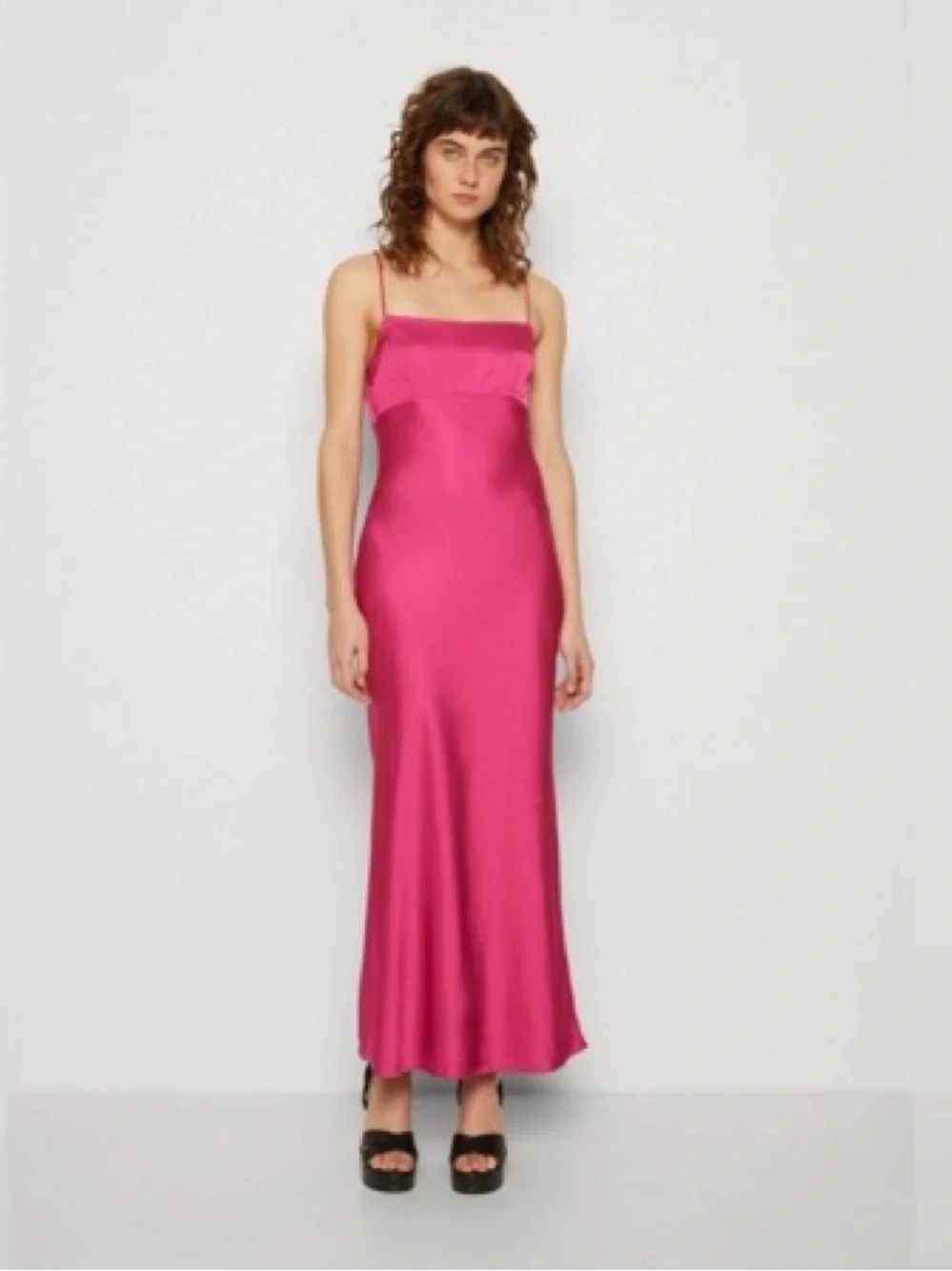 Abercrombie & Fitch Satin Cowl Back Slip Midi Dress in Hot Pink NWT! Size XS